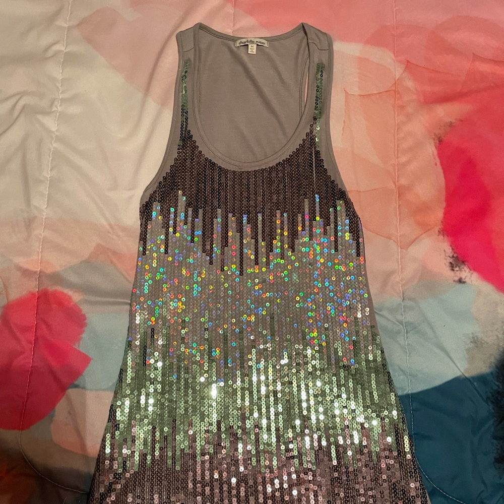 Charlotte Russe - Grey with Ombré Sequin Tank Top - Size - Medium